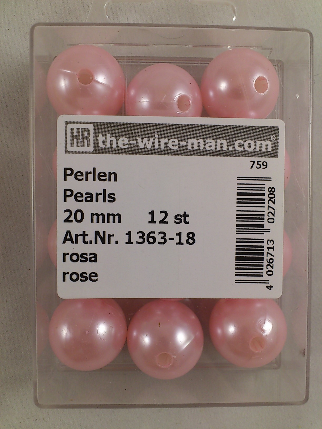 Perlen rosa 20 mm. 12 st.